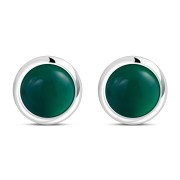 Green Enamel Round Silver Stud Earrings, e423st